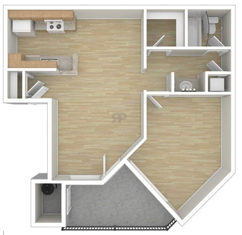 Floor plan for 1 bed, 1 bath, 700 sqft